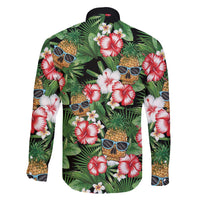 Pineapple Skull Aloha Hawaii Family Matching Short Sleeve Bodycon Dress and Hawaiian Shirt Summer Vibes Tropical Seamless Pattern - Polynesian Pride