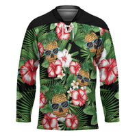 Pineapple Skull Aloha Hawaii Hockey Jersey Summer Vibes Tropical Seamless Pattern LT14 Unisex Black - Polynesian Pride