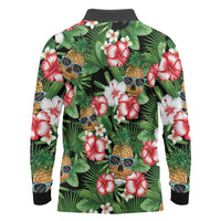 Pineapple Skull Aloha Hawaii Long Sleeve Polo Shirt Summer Vibes Tropical Seamless Pattern - Polynesian Pride