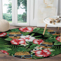 Pineapple Skull Aloha Hawaii Round Carpet Summer Vibes Tropical Seamless Pattern - Polynesian Pride