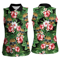 Pineapple Skull Aloha Hawaii Women Sleeveless Polo Shirt Summer Vibes Tropical Seamless Pattern - Polynesian Pride