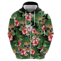 Pineapple Skull Aloha Hawaii Zip Hoodie Summer Vibes Tropical Seamless Pattern - Polynesian Pride