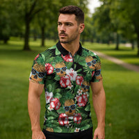 Pineapple Skull Aloha Hawaii Zipper Polo Shirt Summer Vibes Tropical Seamless Pattern LT14 - Polynesian Pride