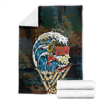 Aloha Hawaii Surfing Skull Blanket Shaka Skeleton Ride The Waves - Polynesian Pride