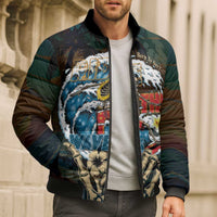 Aloha Hawaii Surfing Skull Bomber Puffer Jacket Shaka Skeleton Ride The Waves - Polynesian Pride