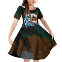 Aloha Hawaii Surfing Skull Family Matching Off Shoulder Short Dress and Hawaiian Shirt Shaka Skeleton Ride The Waves - Polynesian Pride