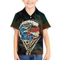Aloha Hawaii Surfing Skull Family Matching Off Shoulder Short Dress and Hawaiian Shirt Shaka Skeleton Ride The Waves - Polynesian Pride