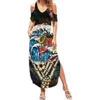 Aloha Hawaii Surfing Skull Family Matching Summer Maxi Dress and Hawaiian Shirt Shaka Skeleton Ride The Waves - Polynesian Pride