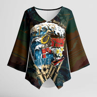 Aloha Hawaii Surfing Skull Kimono Sleeve Blouse Shaka Skeleton Ride The Waves - Polynesian Pride