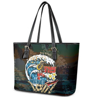 Aloha Hawaii Surfing Skull Leather Tote Bag Shaka Skeleton Ride The Waves - Polynesian Pride