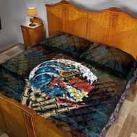 Aloha Hawaii Surfing Skull Quilt Bed Set Shaka Skeleton Ride The Waves - Polynesian Pride