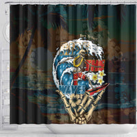 Aloha Hawaii Surfing Skull Shower Curtain Shaka Skeleton Ride The Waves - Polynesian Pride
