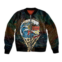 Aloha Hawaii Surfing Skull Sleeve Zip Bomber Jacket Shaka Skeleton Ride The Waves - Polynesian Pride