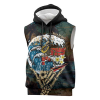Aloha Hawaii Surfing Skull Sleeveless Hoodie Shaka Skeleton Ride The Waves - Polynesian Pride