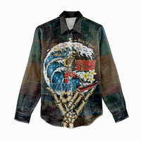 Aloha Hawaii Surfing Skull Women Casual Shirt Shaka Skeleton Ride The Waves - Polynesian Pride