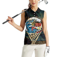 Aloha Hawaii Surfing Skull Women Sleeveless Polo Shirt Shaka Skeleton Ride The Waves - Polynesian Pride