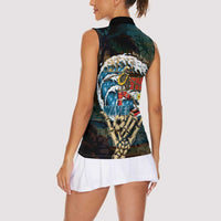 Aloha Hawaii Surfing Skull Women Sleeveless Polo Shirt Shaka Skeleton Ride The Waves - Polynesian Pride