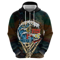 Aloha Hawaii Surfing Skull Zip Hoodie Shaka Skeleton Ride The Waves LT14 - Polynesian Pride