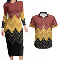 Kaokao Maori Tukutuku Inspired New Zealand Couples Matching Long Sleeve Bodycon Dress and Hawaiian Shirt