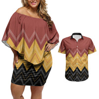Kaokao Maori Tukutuku Inspired New Zealand Couples Matching Off Shoulder Short Dress and Hawaiian Shirt