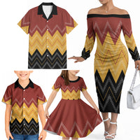 Kaokao Maori Tukutuku Inspired New Zealand Family Matching Off The Shoulder Long Sleeve Dress and Hawaiian Shirt