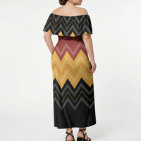 Kaokao Maori Tukutuku Inspired New Zealand Off Shoulder Maxi Dress