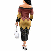 Kaokao Maori Tukutuku Inspired New Zealand Off The Shoulder Long Sleeve Dress