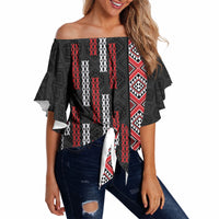 Roimata Toroa Maori Taniko Inspired New Zealand Off Shoulder Wrap Waist Top
