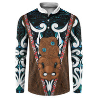 New Zealand Whakairo Button Sweatshirt Tiki Maori Carving Taniko Motifs