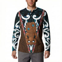 New Zealand Whakairo Button Sweatshirt Tiki Maori Carving Taniko Motifs