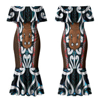New Zealand Whakairo Couples Matching Mermaid Dress and Hawaiian Shirt Tiki Maori Carving Taniko Motifs
