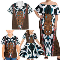 New Zealand Whakairo Family Matching Off Shoulder Maxi Dress and Hawaiian Shirt Tiki Maori Carving Taniko Motifs