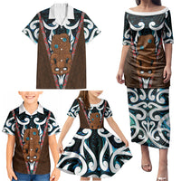 New Zealand Whakairo Family Matching Puletasi and Hawaiian Shirt Tiki Maori Carving Taniko Motifs