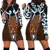 New Zealand Whakairo Hoodie Dress Tiki Maori Carving Taniko Motifs