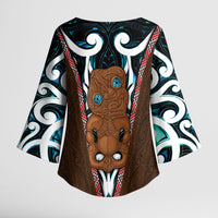 New Zealand Whakairo Kimono Sleeve Blouse Tiki Maori Carving Taniko Motifs