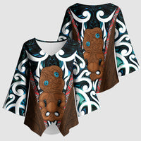 New Zealand Whakairo Kimono Sleeve Blouse Tiki Maori Carving Taniko Motifs