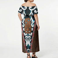 New Zealand Whakairo Off Shoulder Maxi Dress Tiki Maori Carving Taniko Motifs