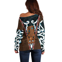 New Zealand Whakairo Off Shoulder Sweater Tiki Maori Carving Taniko Motifs