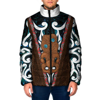 New Zealand Whakairo Padded Jacket Tiki Maori Carving Taniko Motifs