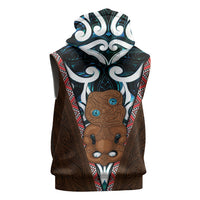 New Zealand Whakairo Sleeveless Zip Hoodie Tiki Maori Carving Taniko Motifs
