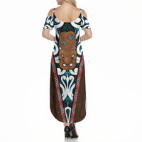 New Zealand Whakairo Summer Maxi Dress Tiki Maori Carving Taniko Motifs