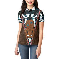 New Zealand Whakairo Women Polo Shirt Tiki Maori Carving Taniko Motifs
