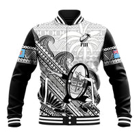 Custom Fiji Tapa Rugby Baseball Jacket Flying Fijian 2023 World Cup With Dabbing Ball LT14 Unisex White - Polynesian Pride