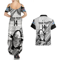 Custom Fiji Tapa Rugby Couples Matching Summer Maxi Dress and Hawaiian Shirt Flying Fijian 2023 World Cup With Dabbing Ball LT14 - Polynesian Pride