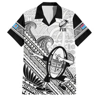 Custom Fiji Tapa Rugby Family Matching Puletasi Dress and Hawaiian Shirt Flying Fijian 2023 World Cup With Dabbing Ball LT14 Dad's Shirt - Short Sleeve White - Polynesian Pride