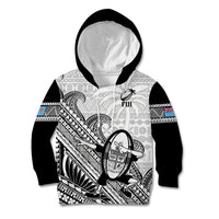 Custom Fiji Tapa Rugby Kid Hoodie Flying Fijian 2023 World Cup With Dabbing Ball LT14 White - Polynesian Pride