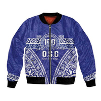 Personalised Queen Salote College Bomber Jacket Kolisi Fefine 100th Anniversary Kupesi Blue - Polynesian Pride
