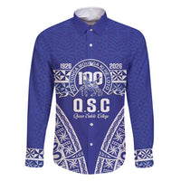 Personalised Queen Salote College Family Matching Long Sleeve Bodycon Dress and Hawaiian Shirt Kolisi Fefine 100th Anniversary Kupesi Blue - Polynesian Pride