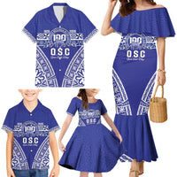 Personalised Queen Salote College Family Matching Mermaid Dress and Hawaiian Shirt Kolisi Fefine 100th Anniversary Kupesi Blue - Polynesian Pride