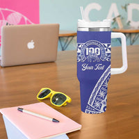 Personalised Queen Salote College Tumbler With Handle Kolisi Fefine 100th Anniversary Kupesi Blue - Polynesian Pride